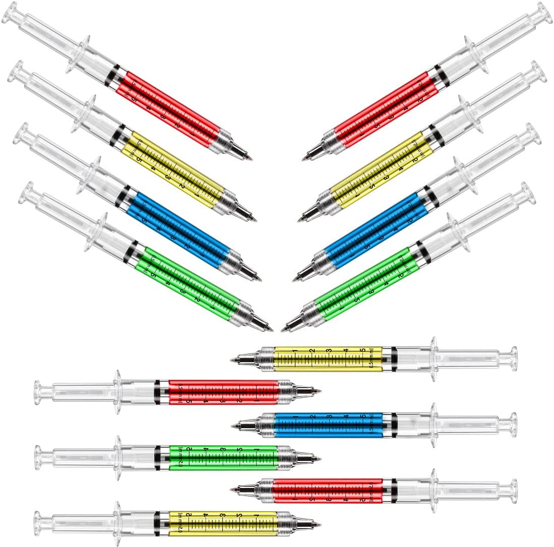 Syringe Pens Bulk – 24 Pack Multicolor Black Ink Novelty Pens for Nurse Gifts, O