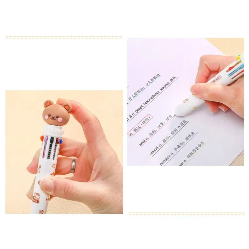 1/5/10Pcs 10 Color Kawaii Teddy Bear Cartoon Press Pen Multi-Color Color Pen Stu