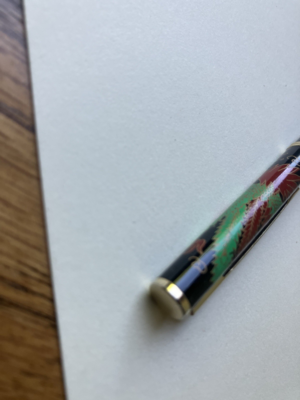 VTG Chinese Dragon Cloisonne Enameled Ball Point Pen Gold tone Hong Kong