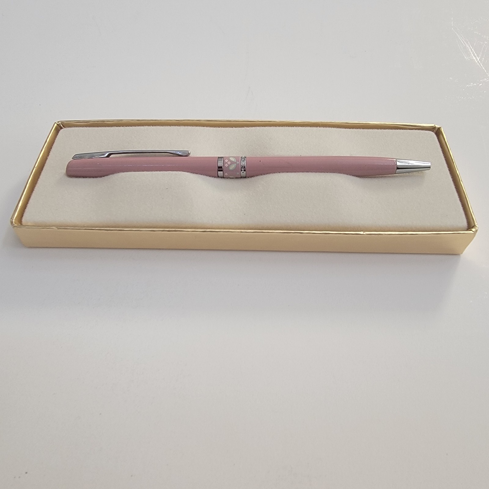 Vintage Hallmark Enamel Mauve Floral Ball Point Pen 1700WP2511 Box Made In USA