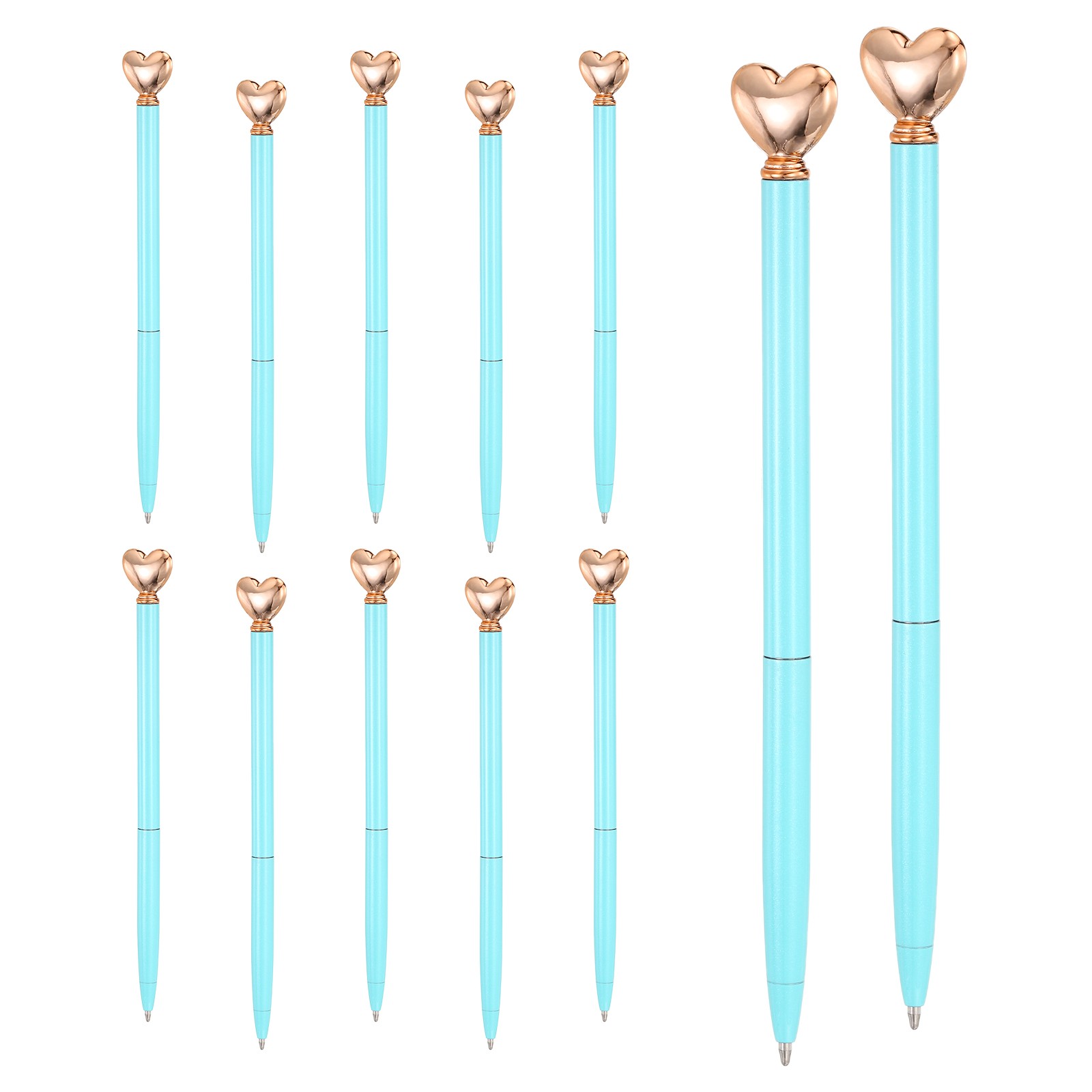 Heart Pens 1.0 mm Black Ink 12Pcs Metal Cute Pens Ballpoint Candy Blue/Rose Gold