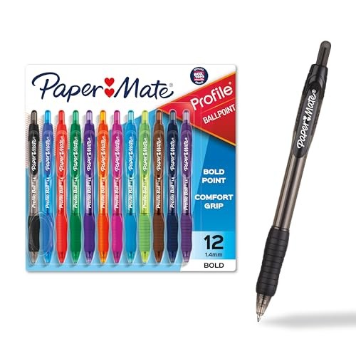 Paper Mate Profile Retractable Ballpoint Pens 12 Count (Pack of 1) Assorted
