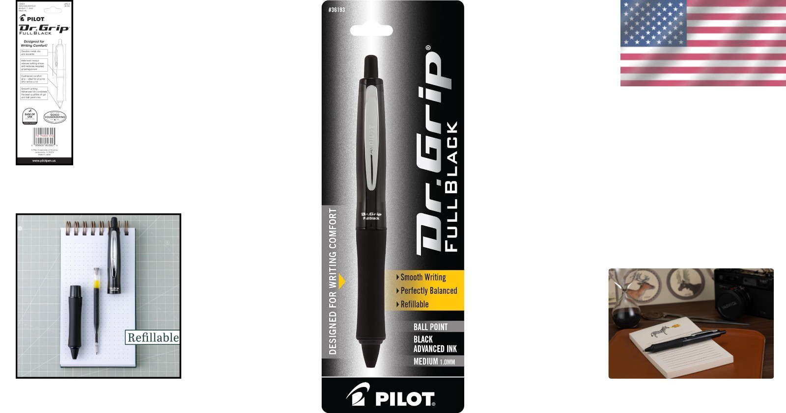 Dr. Grip FullBlack Medium Point Ballpoint Pen – Ergonomic & Refillable Luxury