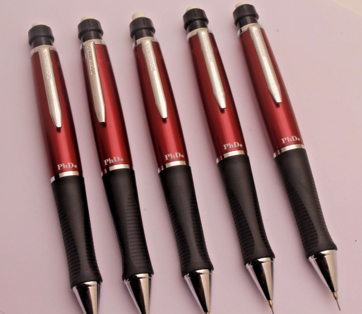 5 X Cherry Red Papermate PHD Mechanical Pencils Rubber Grip Rare NEW OLD STOCK