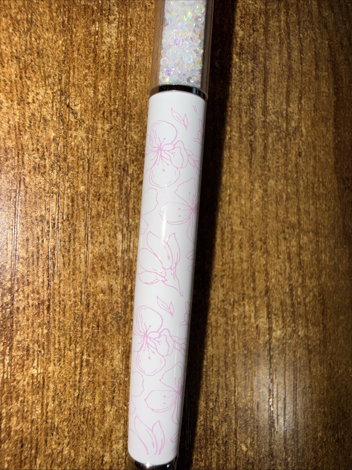 PenGems Pen with Gem – White Pink Flowers Silver tip
