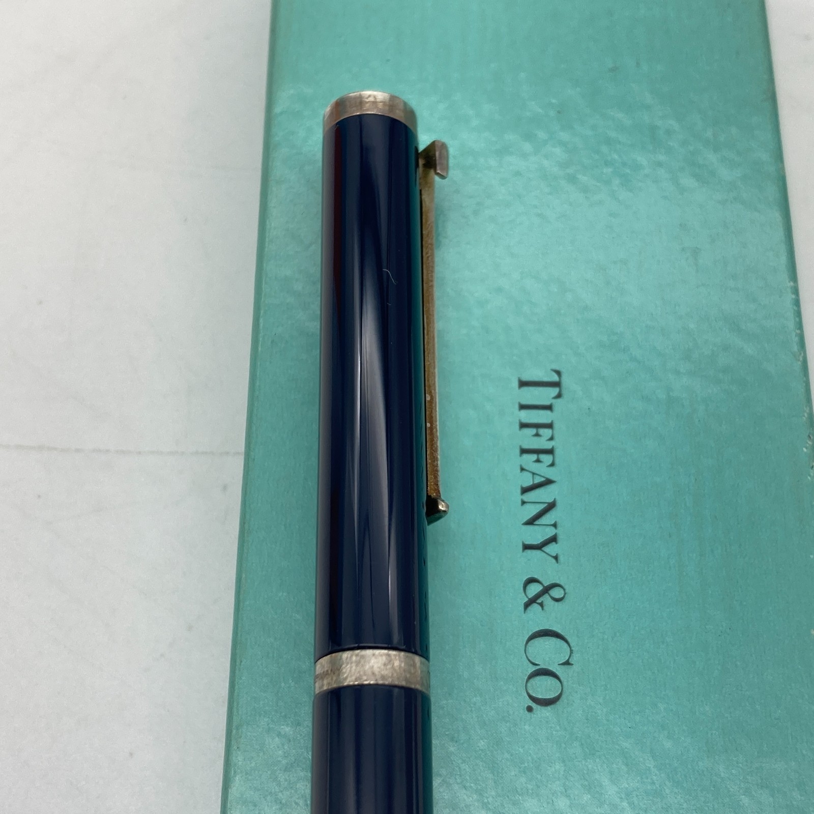 Tiffany & Co. Ballpoint Pen T Clip Navy Enamel Silver Black ink 31.4g