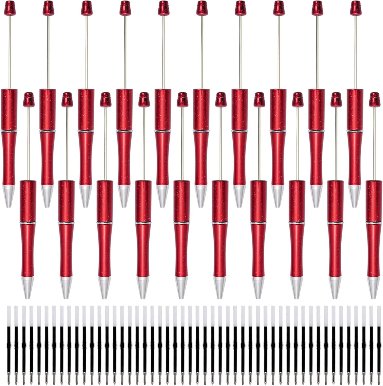 20Pcs Red Beadable Pens Plastic Bead Ballpoint Pens Bulk with 50Pcs Black Cute C
