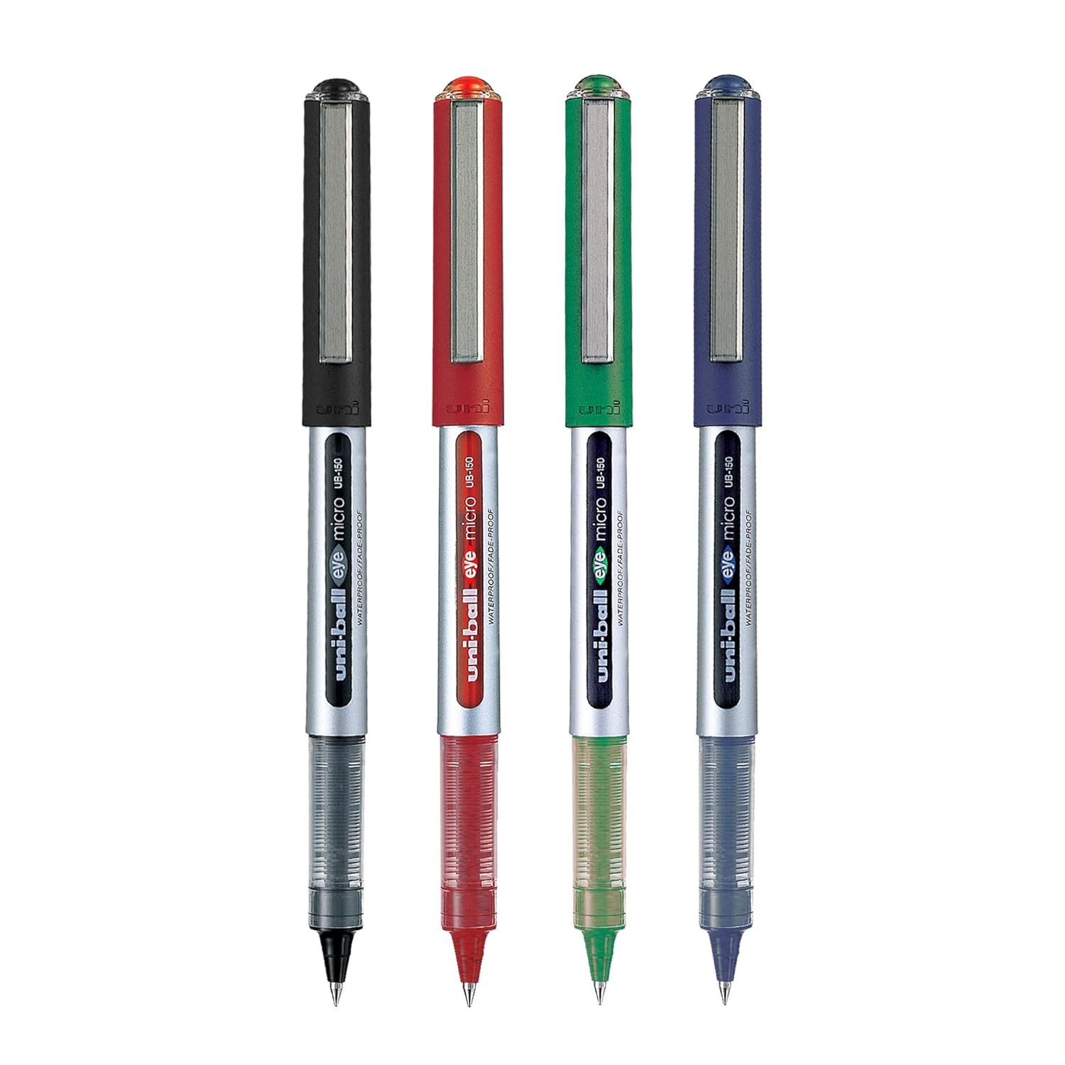 UNI-BALL Eye UB150 0.5mm Tip Size Roller Ball Pen Blue, Black, Red & Green Ink
