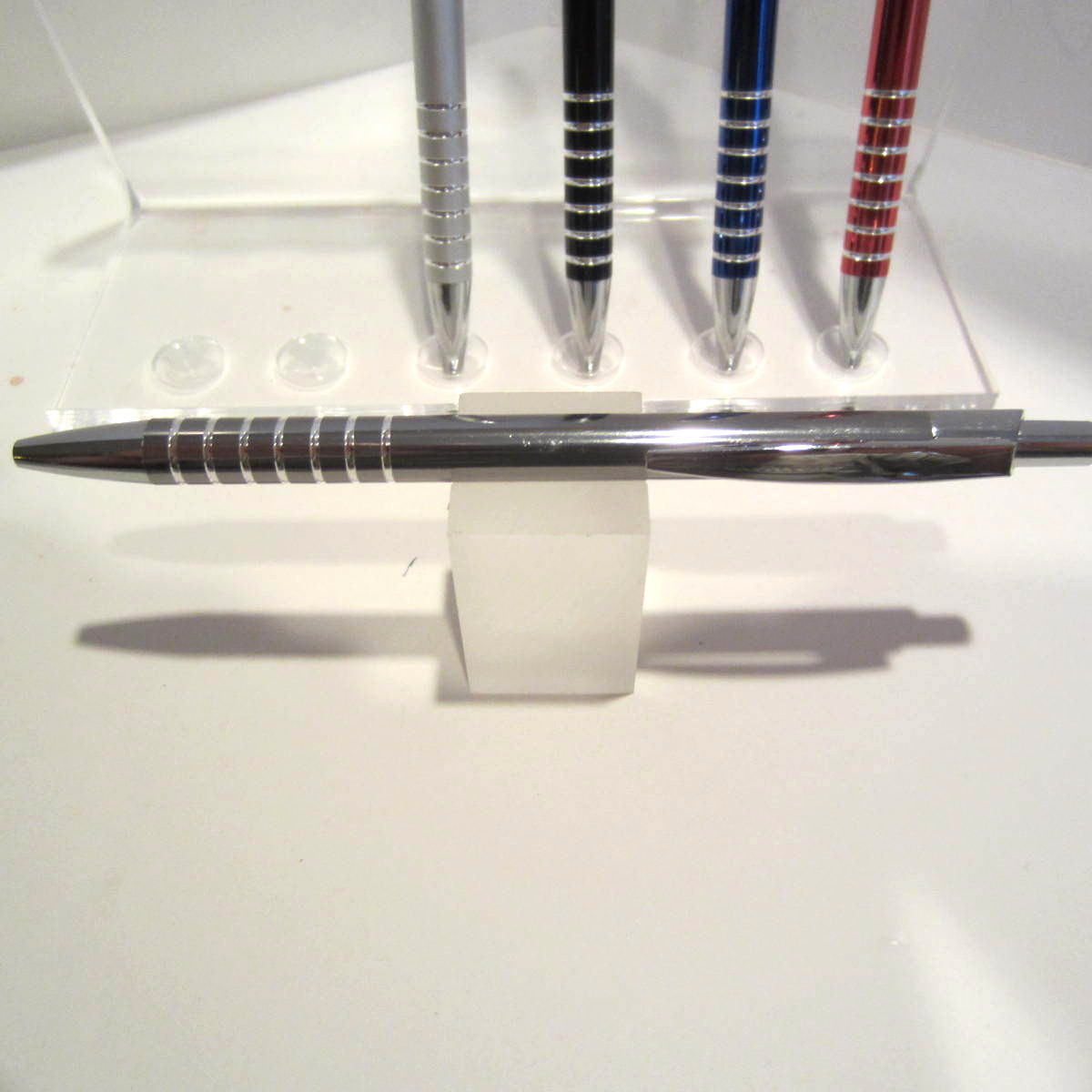 SET OF 2 TERZETTI GLOSSY GREY SLIM METAL ORBIT BALLPOINT PEN-USE STICK REFILL