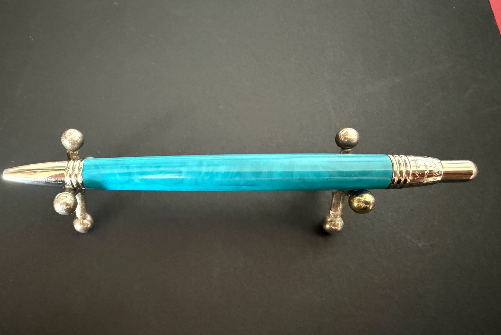 JEAN PIERRE LEPINE Turquoise Striped Indigo Ballpoint Pen France Vintage 1997