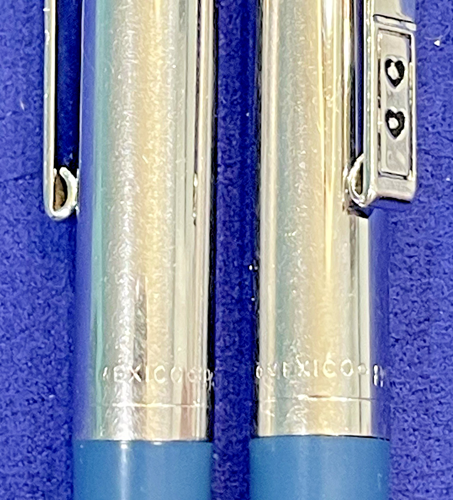 RARE VTG Paper Mate Double Heart Ballpoint Pens Made in Mexico(pair) Blue Chrome