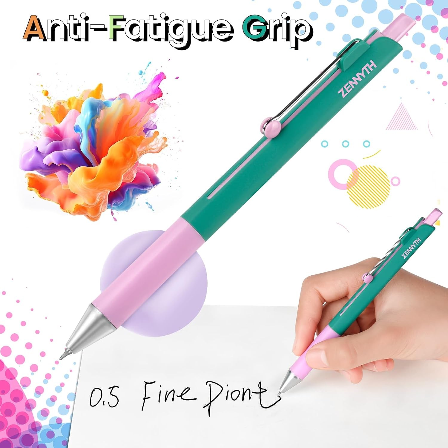 Gel Pens, 5PCS 0.5mm Fine Point Smooth Writing Black Ink Pens, Cute Color