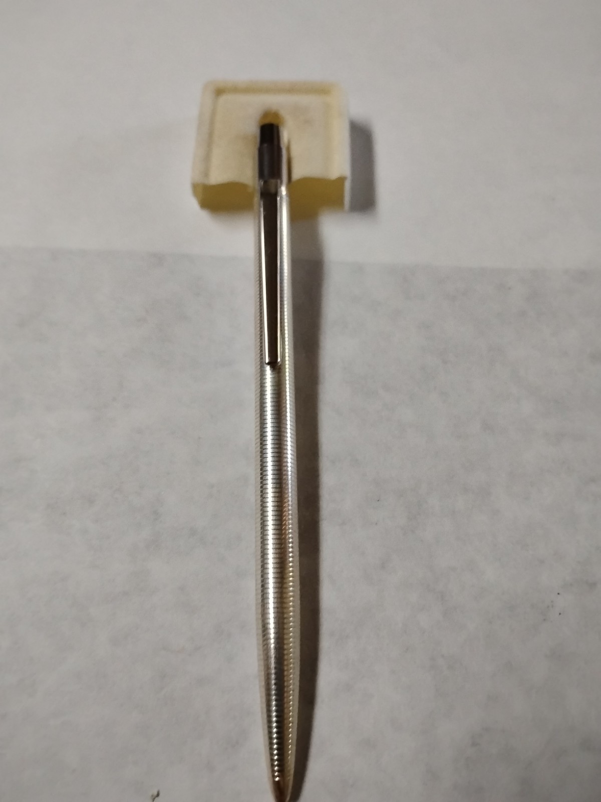 VTG Slim Ribbed Sterling Silver Ballpoint Pen NOS Tested-Works In Original Case