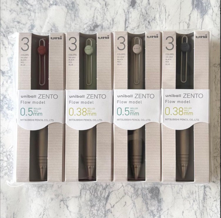 uniball ZENTO Flow Model 3-Color Ballpoint Pen Navy Green Beige Burgundy Set