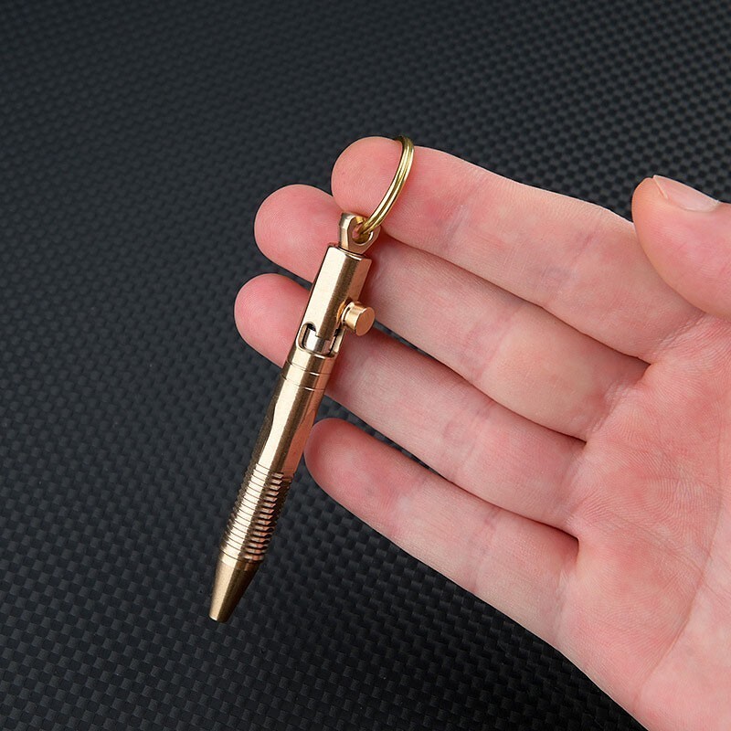 Mini Pocket Keychain Detachable Brass Bolt Action Ball Pen Signature Outdoor EDC