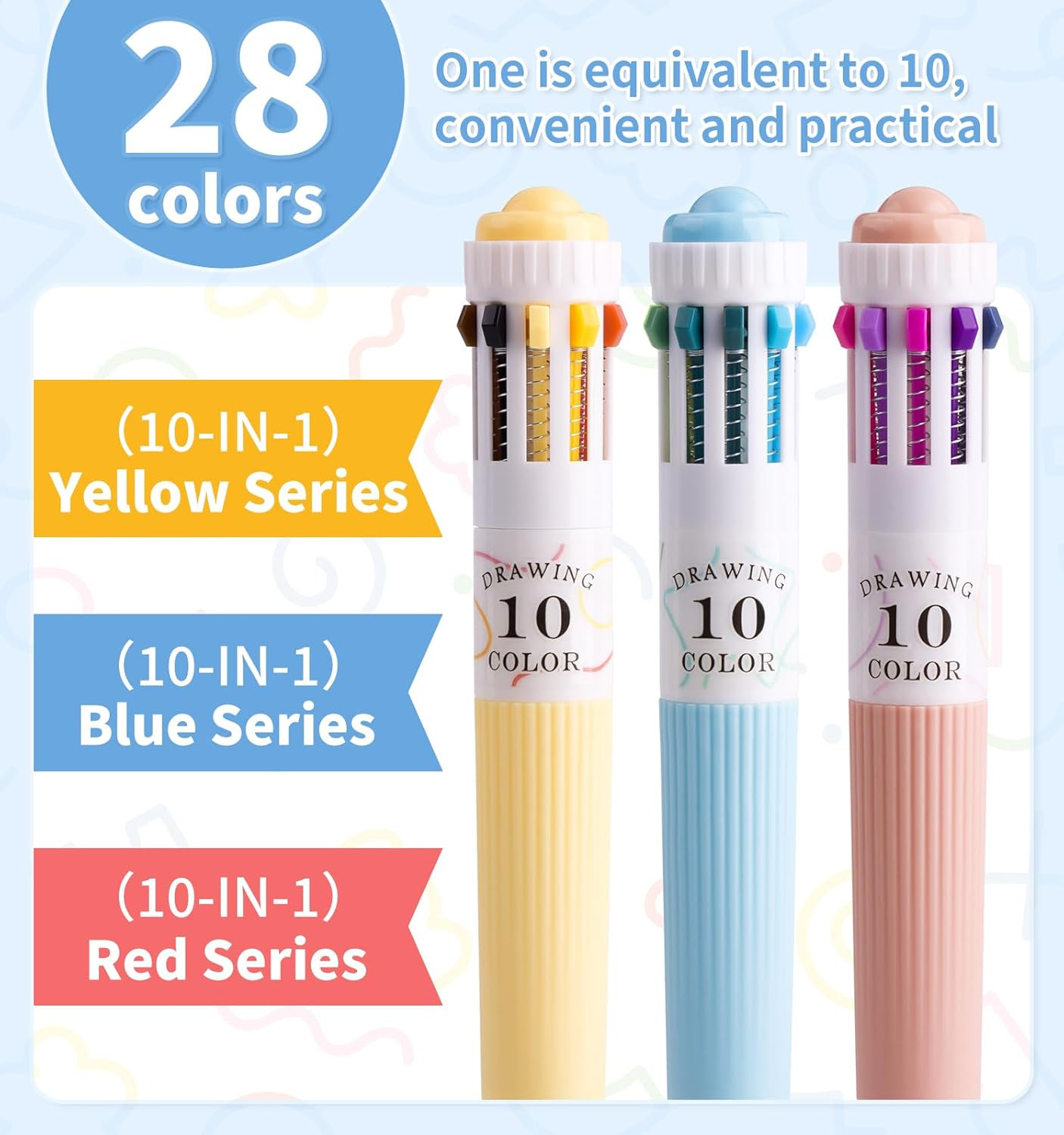 3 Park Multicolor Pens, 10-In-1 Colored Ballpoint Pen, 28 Colors, 0.8Mm Fine Poi