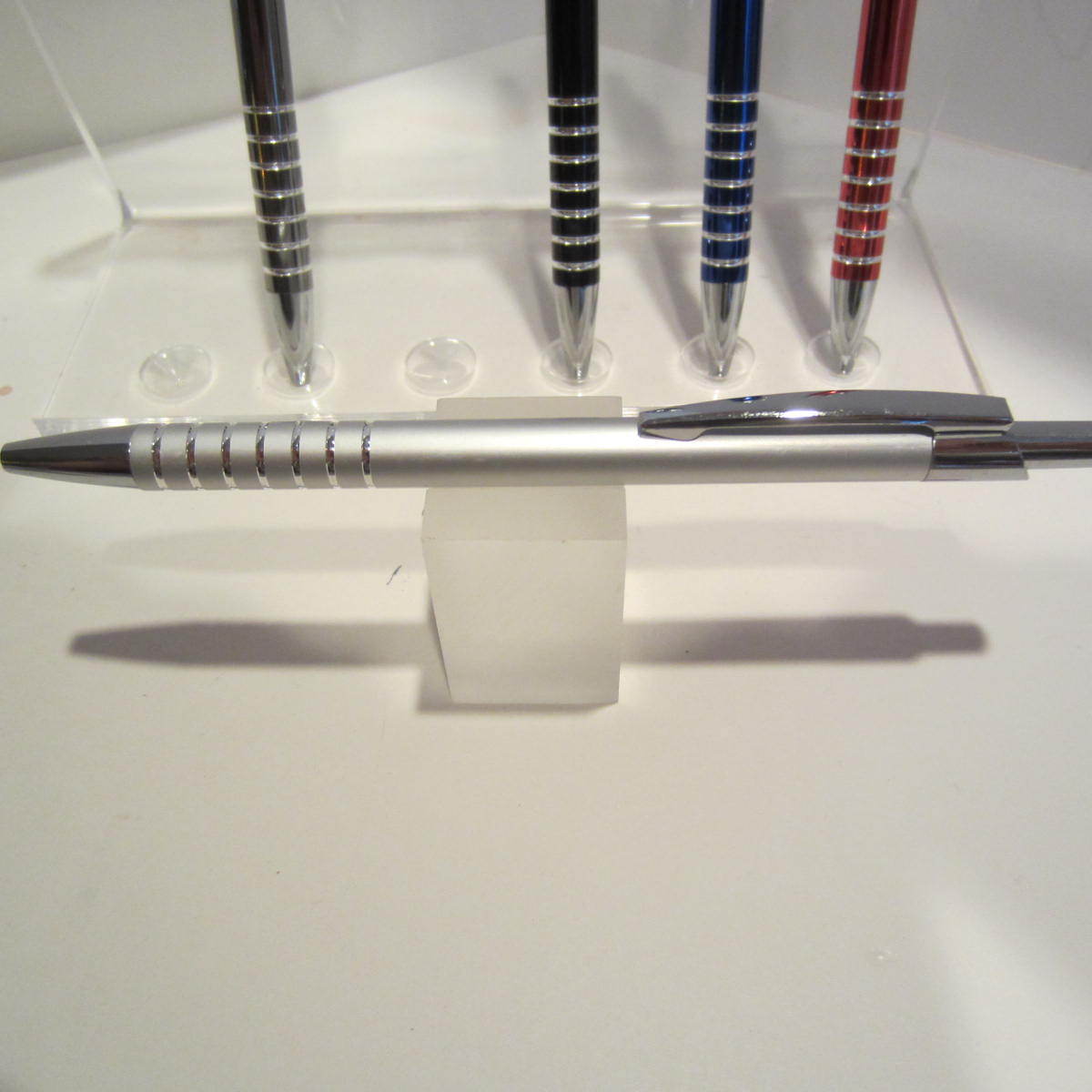 SET OF 2 TERZETTI GLOSSY SILVER METAL SLIM ORBIT BALLPOINT PEN-USE STICK REFILL