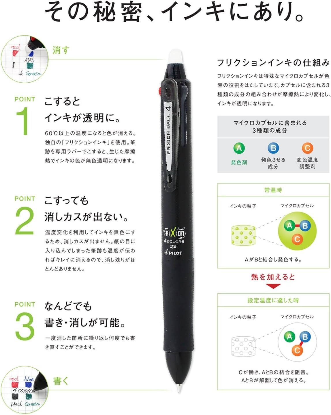 4 Color Erasable Gel Ink Pen by Frixion – Refillable & Perfect for All Ages