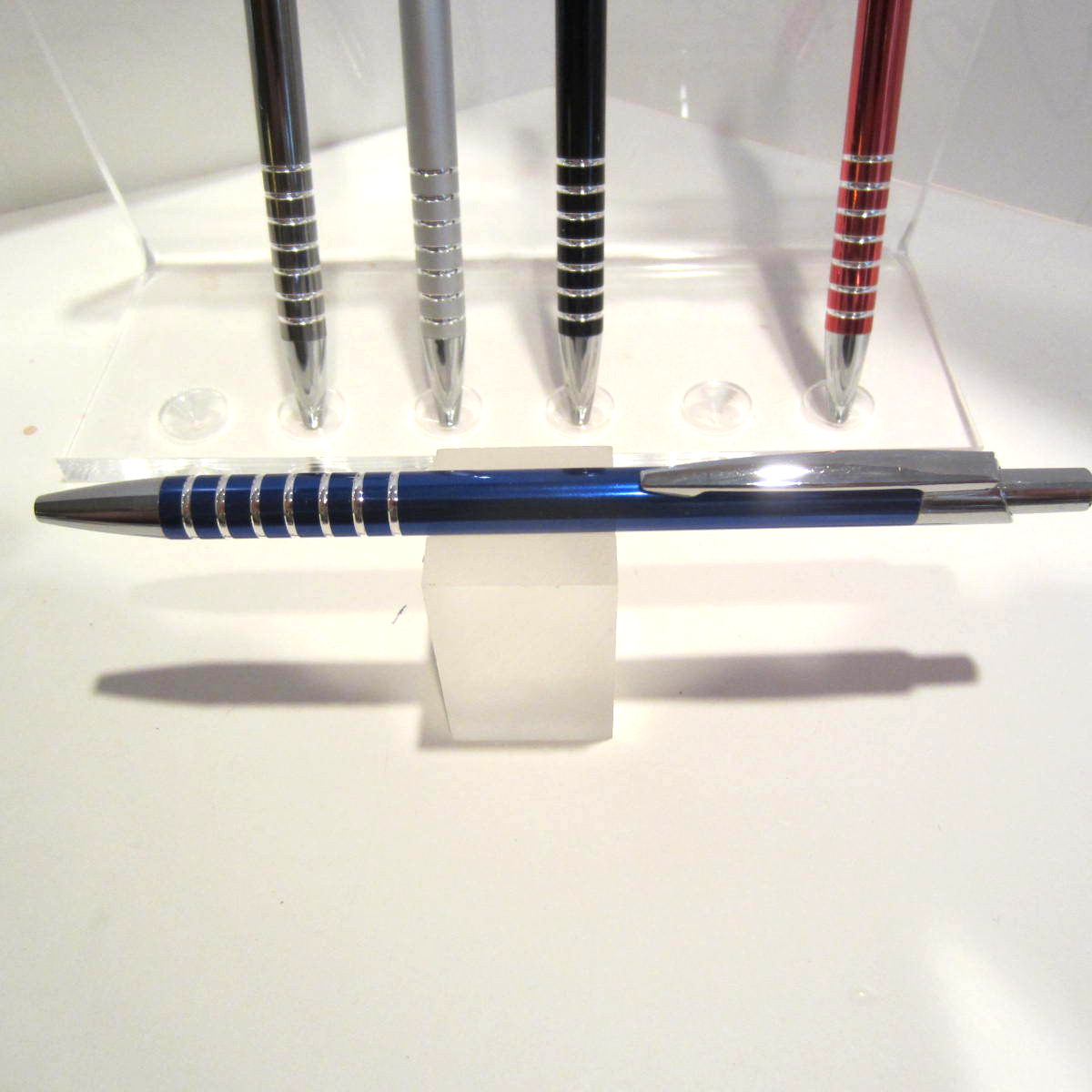 SET OF 2 TERZETTI GLOSSY BLUE SLIM METAL ORBIT BALLPOINT PEN-USES STICK REFILL