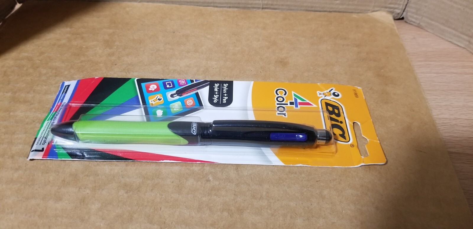 BIC 4 Color Stylus + Ball Pen Grip Medium Point Black Red Green Blue, New sealed
