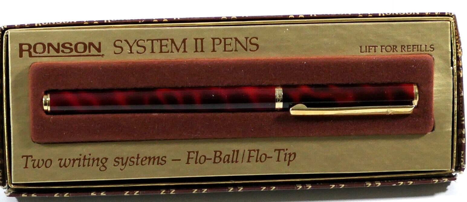 Vintage Ronson System II Pen ~ Flo Ball/Flo Tip ~ Germany ~ Red Tortoise #53005