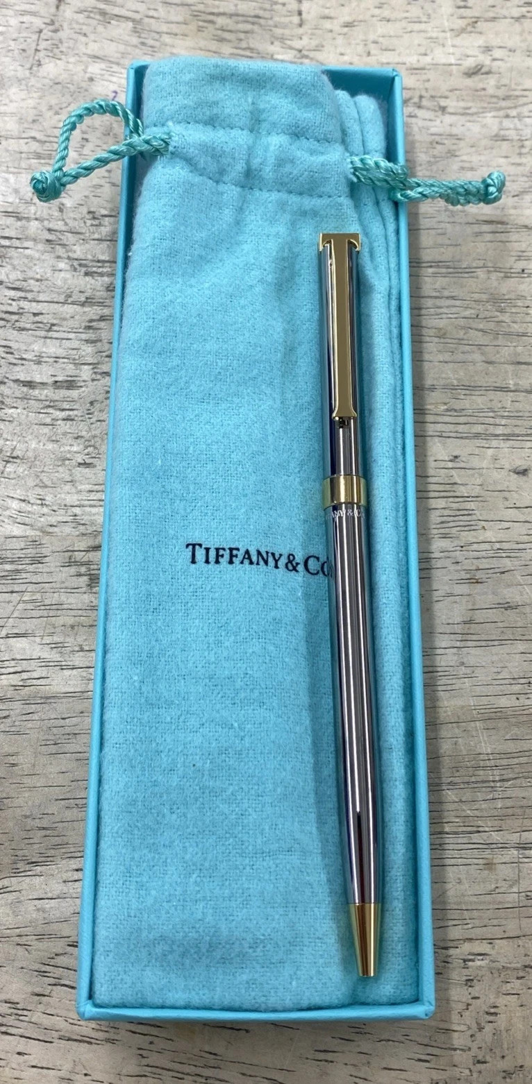 Tiffany Silver & Gold «T» Clip Ballpoint Pen NEW