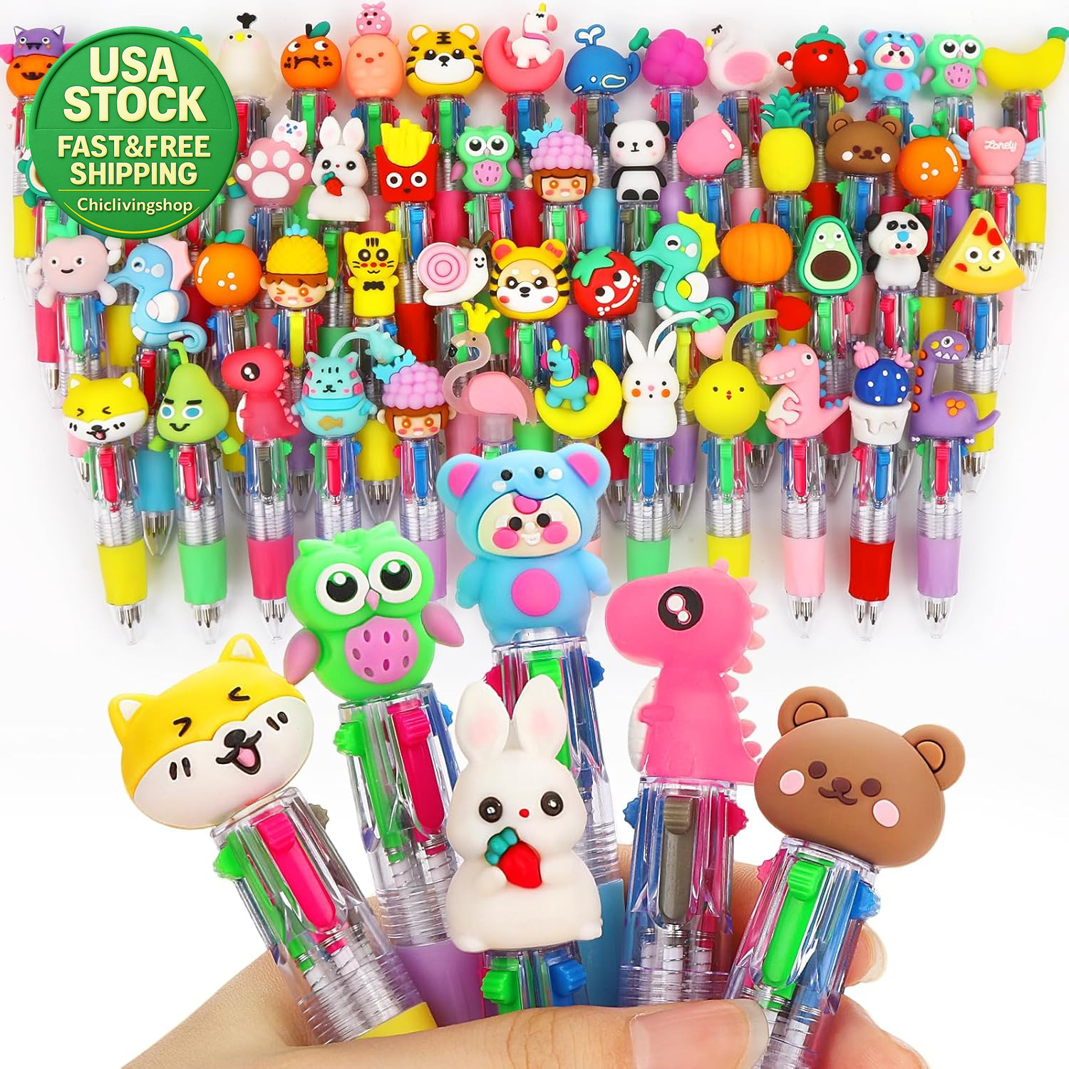 60Pcs 4-In-1 Multicolor Ballpoint Pens 0.5Mm Kawaii School Supplies Prizes