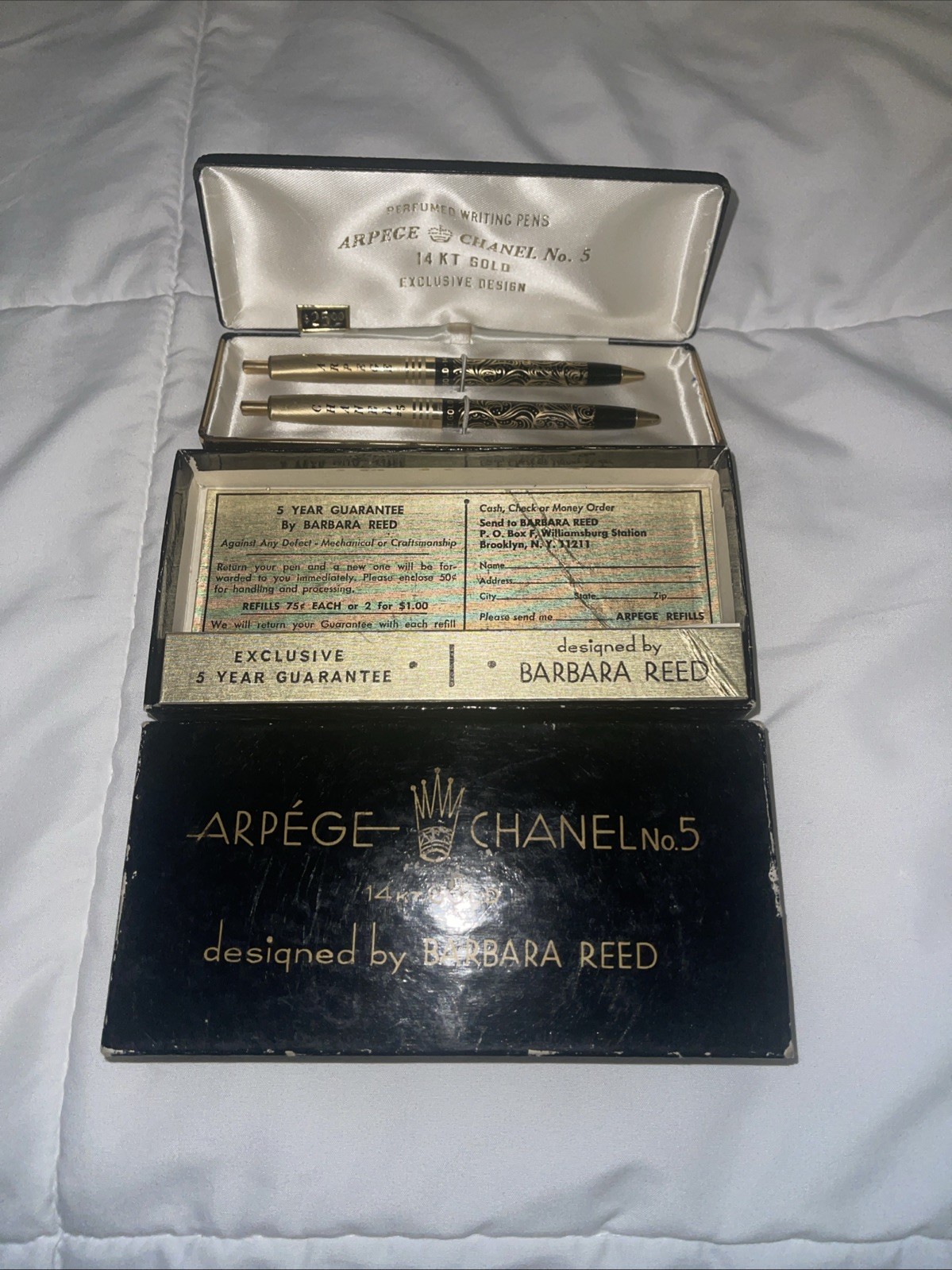 RARE! Arpege Chanel No.5 14k Gold Ballpoint Pen Set in Original Packaging