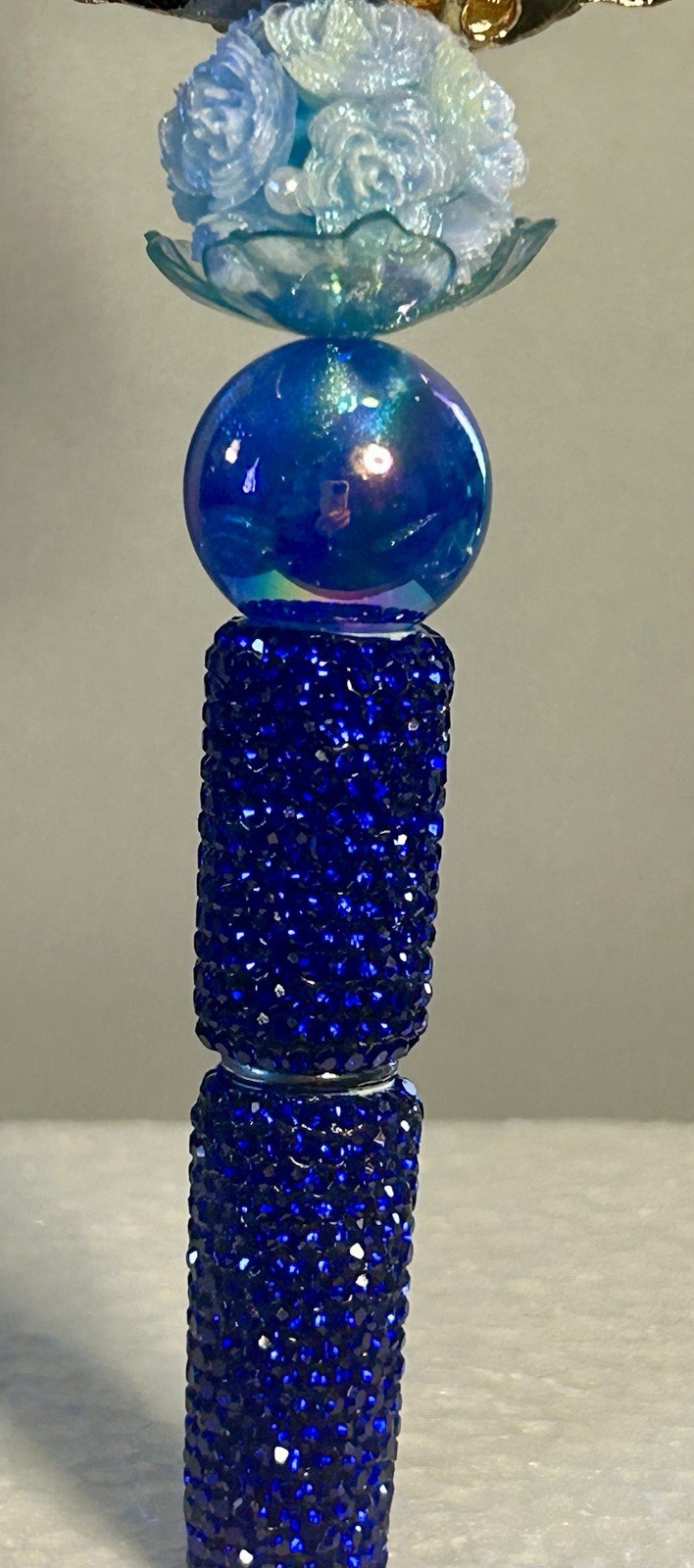 Blue And Gold Bunny With A Beautiful Rhinestone Pen Base With Roses