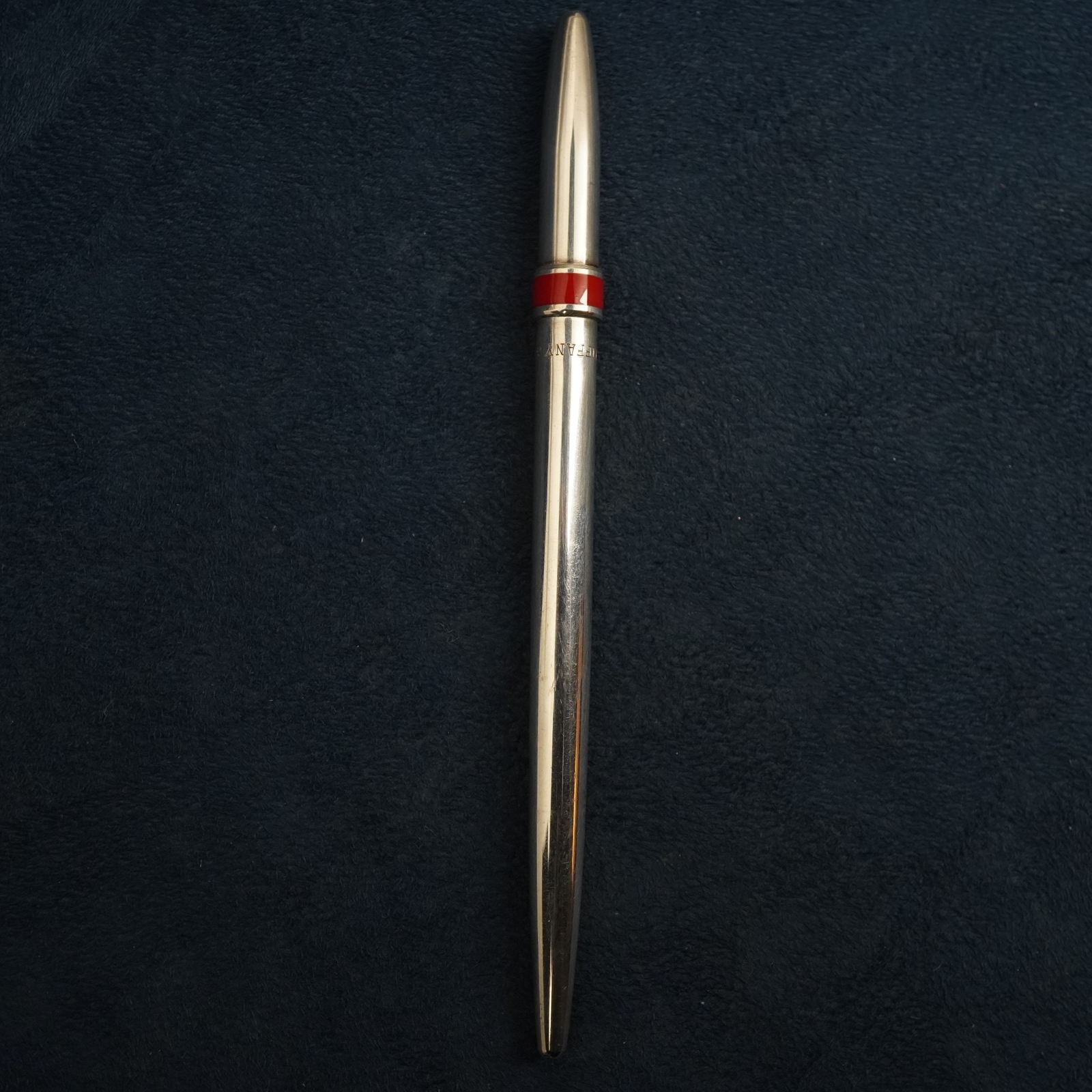Tiffany & Co. Sterling Silver Ballpoint Pen w/Red Enamel Accent, Needs Refill