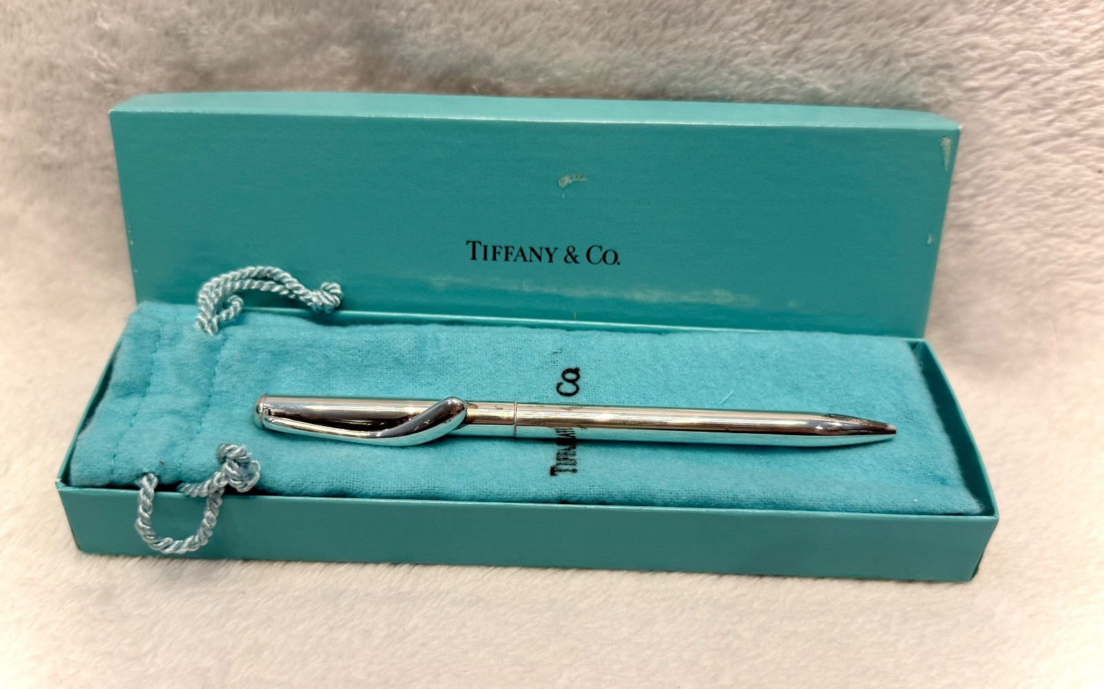 VTG TIFFANY & CO STERLING SILVER ELSA PERETII BALLPOINT PEN W/BOX & DUST POUCH