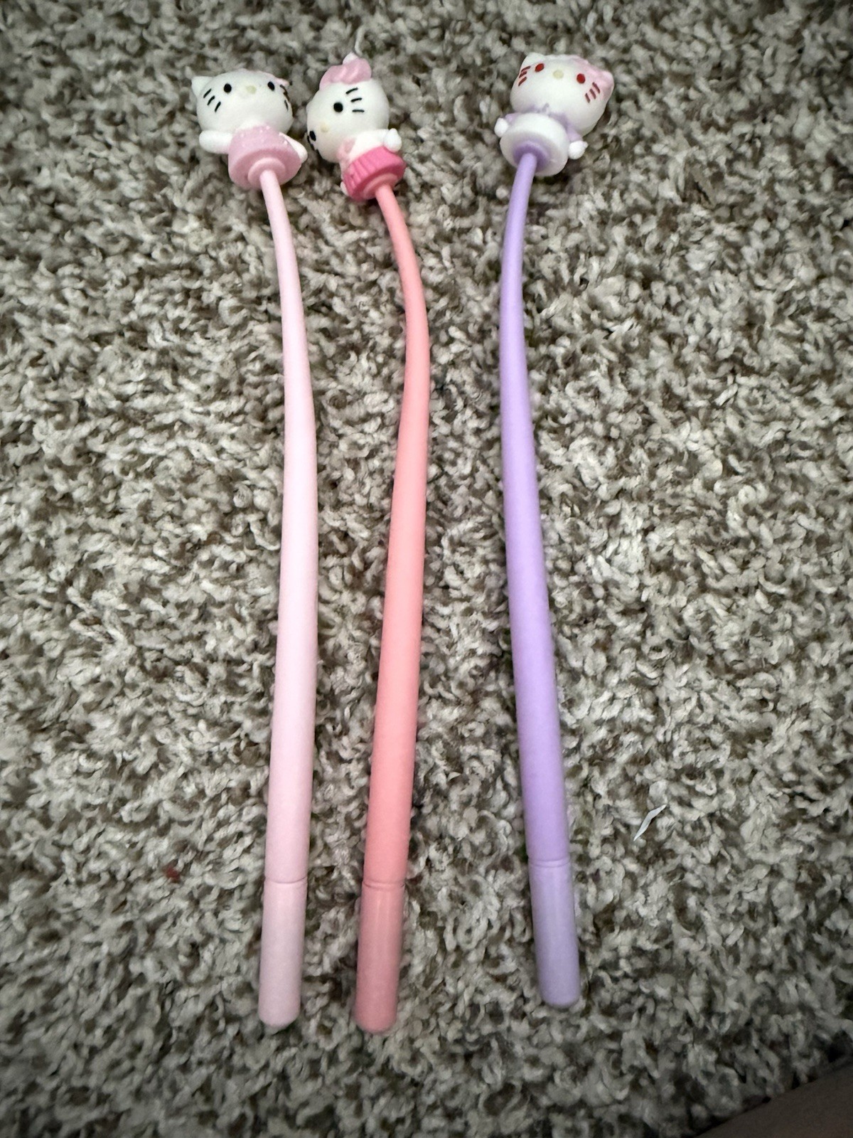 Hello Kitty Character Top Plastic Ballpoint Pens Set Pink Purple Lot: 3