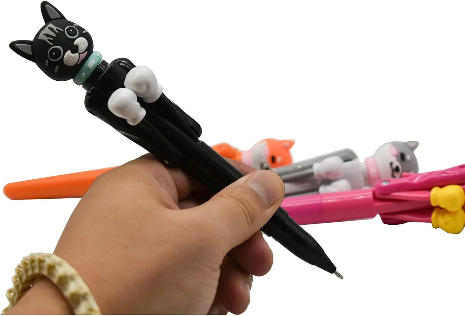 4 PCS Fun Boxing Cat Pens Cool Catty Ballpoint Pens Novelty Cute Kawaii Cartoon