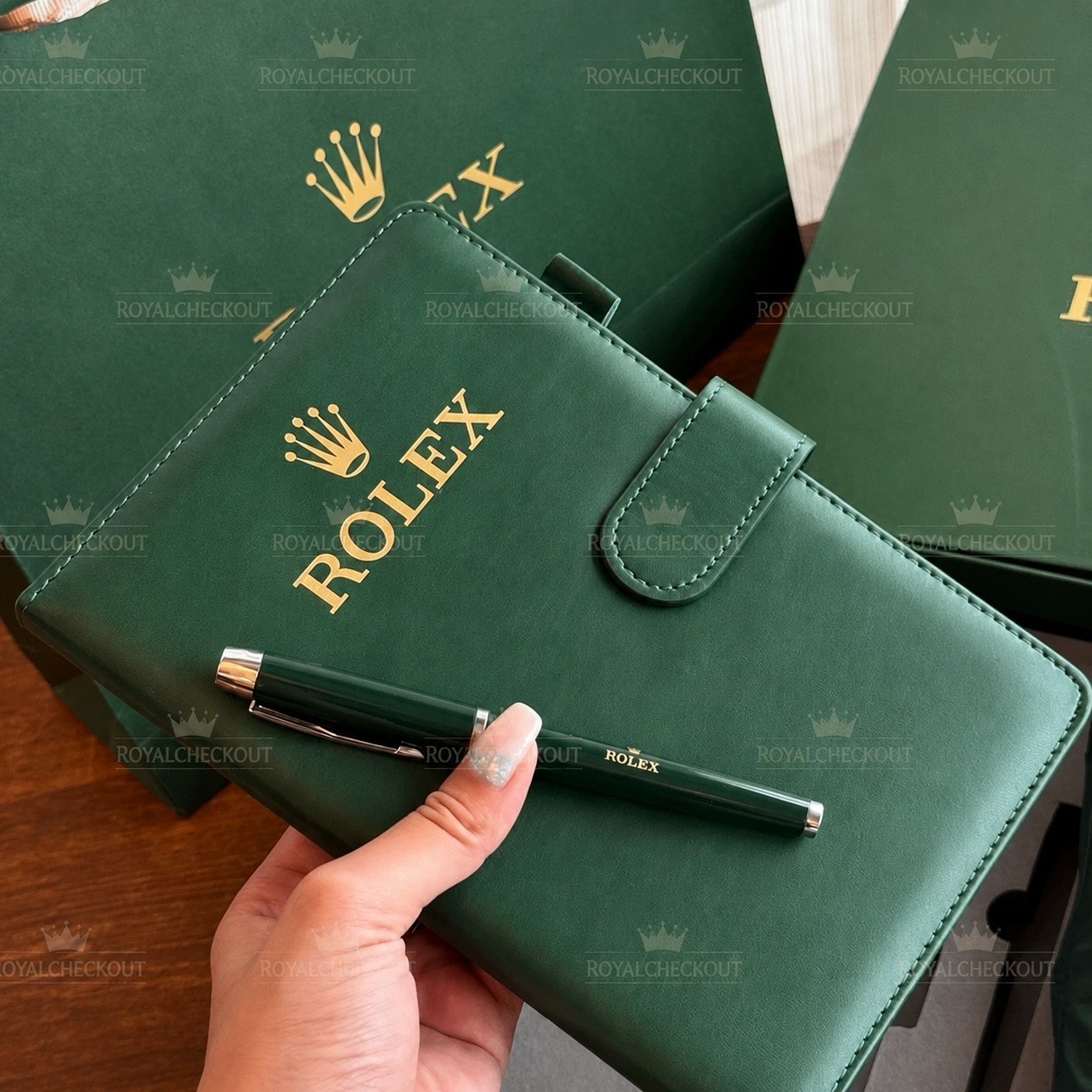 ROLEX Green Gift Set Notebook Ballpoint Pen Folding Umbrella Luxury Gift Box NEW