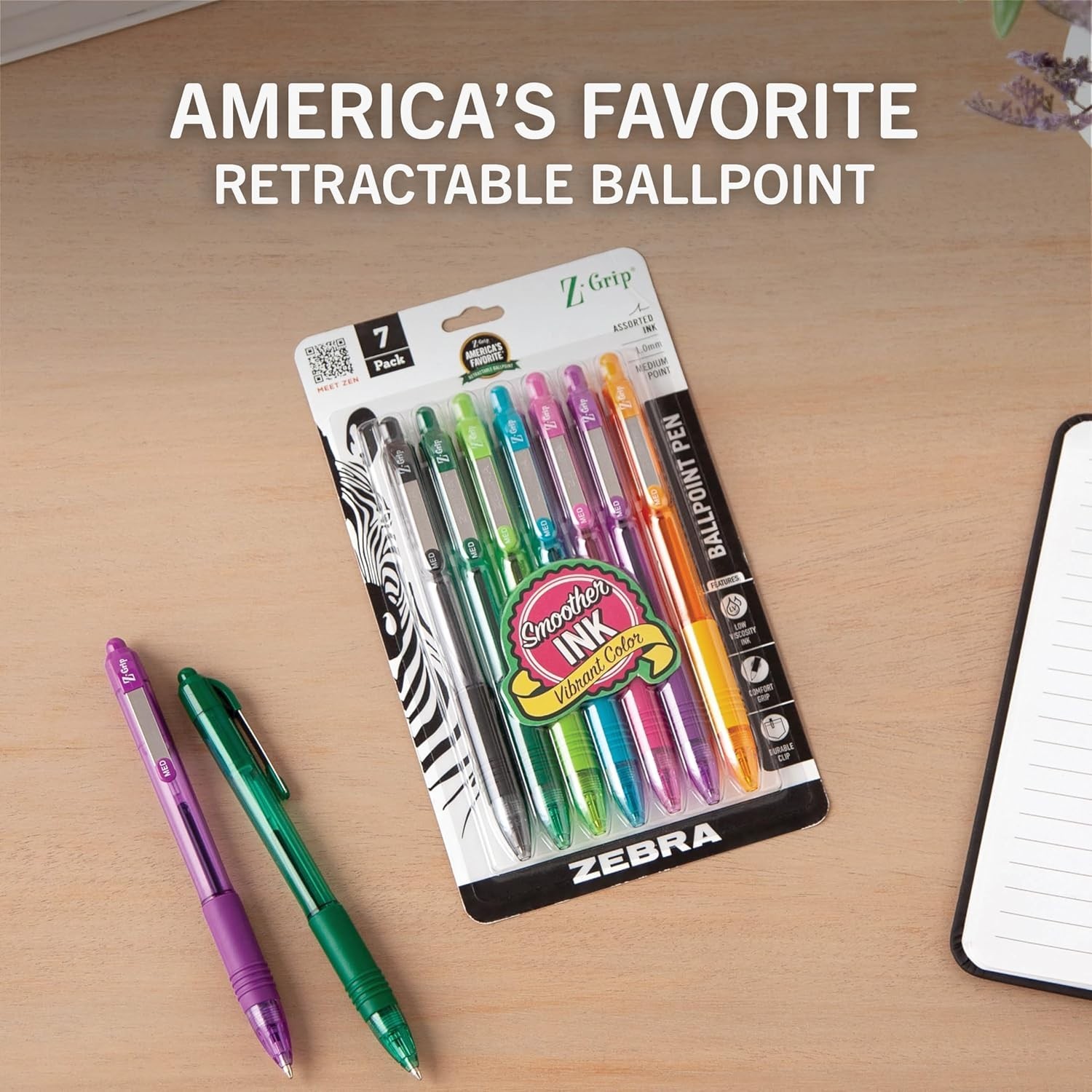 Smooth-Flowing Assorted Color Ballpoint Pens, 1.0mm Medium Point – 7-Pack