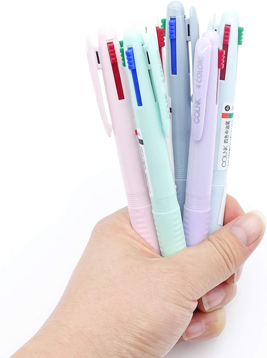 6 Pack 4 In 1 Multicolor Ballpoint Pens 0.5mm Fine Point Red Blue Green Black