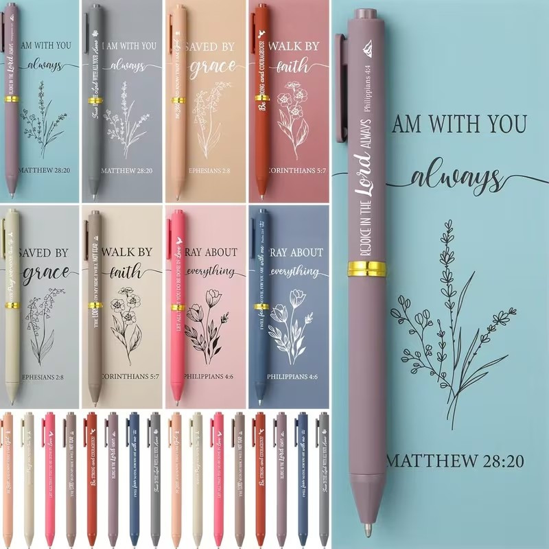 16 Pack Inspirational Pen Set (With Card) Christian Scripture Theme Ballpoint