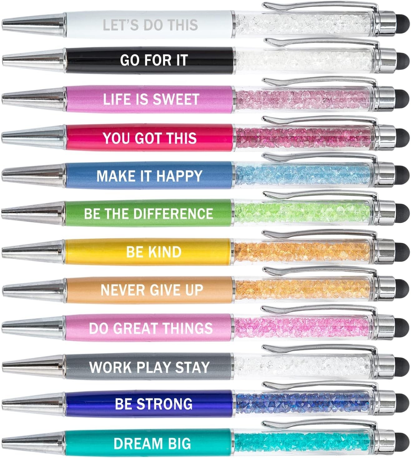 12Pcs Crystal Stylus Pens Motivational Ballpoint Employee Gift Set