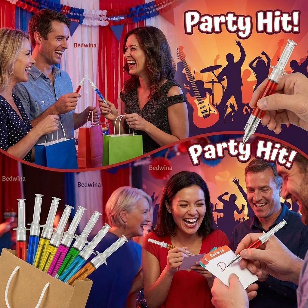 Syringe Pens – (Bulk Pack of 24) Retractable Fun Multi Color Novelty Pen for Nur