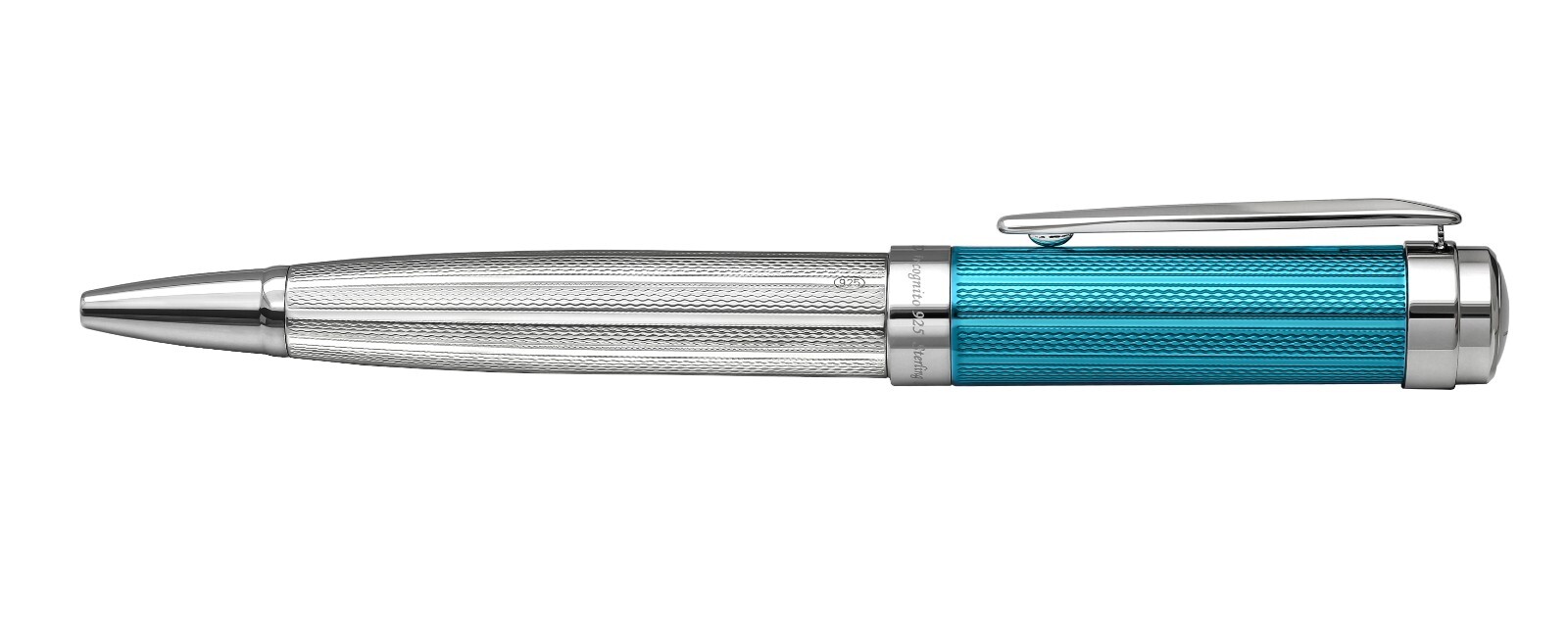 Xezo Incognito 925 Sterling Silver Platinum & Azure Blue Ballpoint Pen, Med Tip