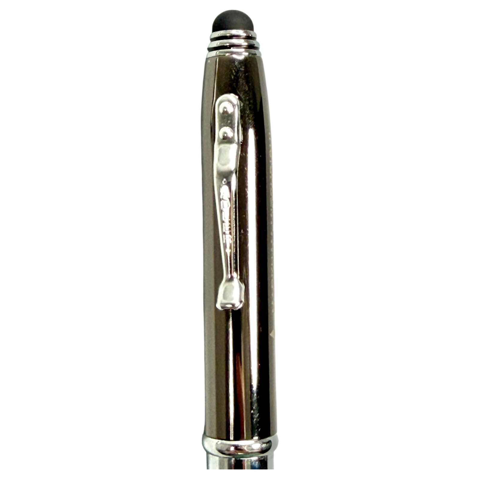 Adler LED Lighted Tip & Stylus Ballpoint Pen Metal Chrome w/Advertising