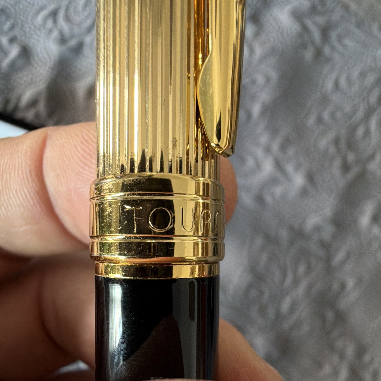 Tourneau MMXV Black & Gold Metal Ballpoint Pen, Blue Ink, Gold Trim w/Case