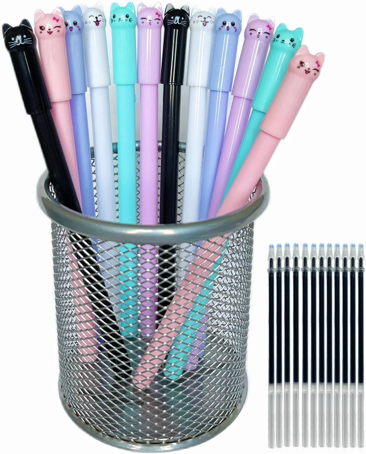 Cat Pens, 12Pcs Cute Cat Style Gel Pens with 0.5Mm Black Ink, Fun Gifts for Kids