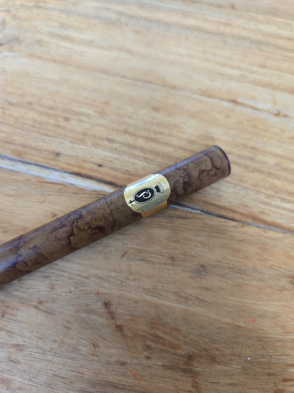 Vintage Cigar Look Pen Brown Heavy Metal Novelty Gold Wrap Ballpoint Black Ink