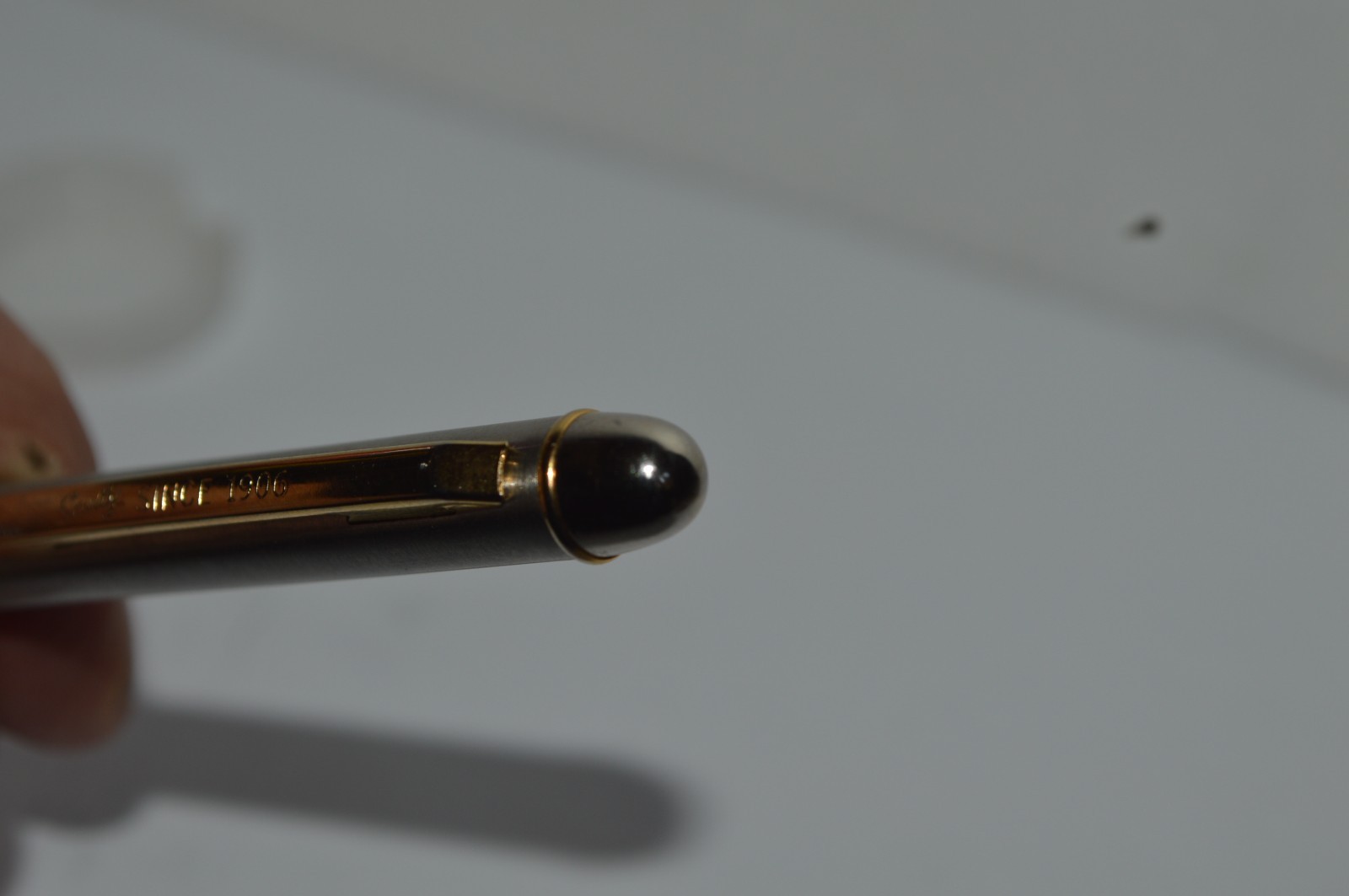SCULLY SINCE 1906 Ball Pen Slim Brushed Stainless Steel Gold Trim Twist Action