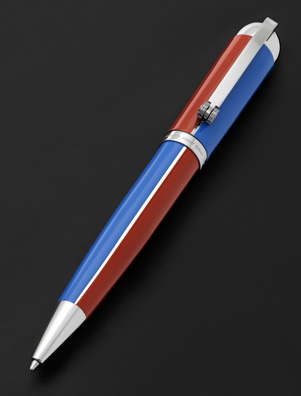 Xezo Visionary Red & Blue Enamel Twist-Action Ballpoint Pen. Handmade. LE 500