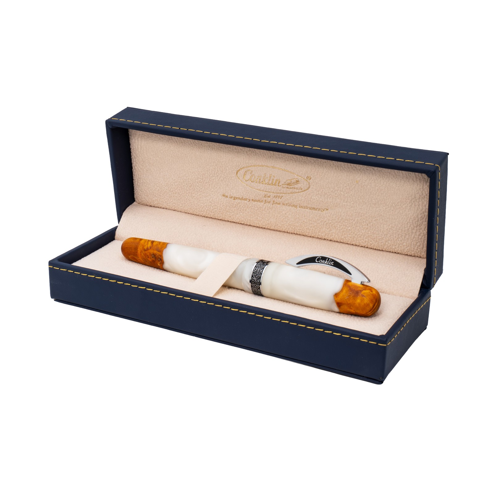Conklin 1898 Spectra Fusion Rollerball Pen in White w/ Chrome Trim – Limited Ed.
