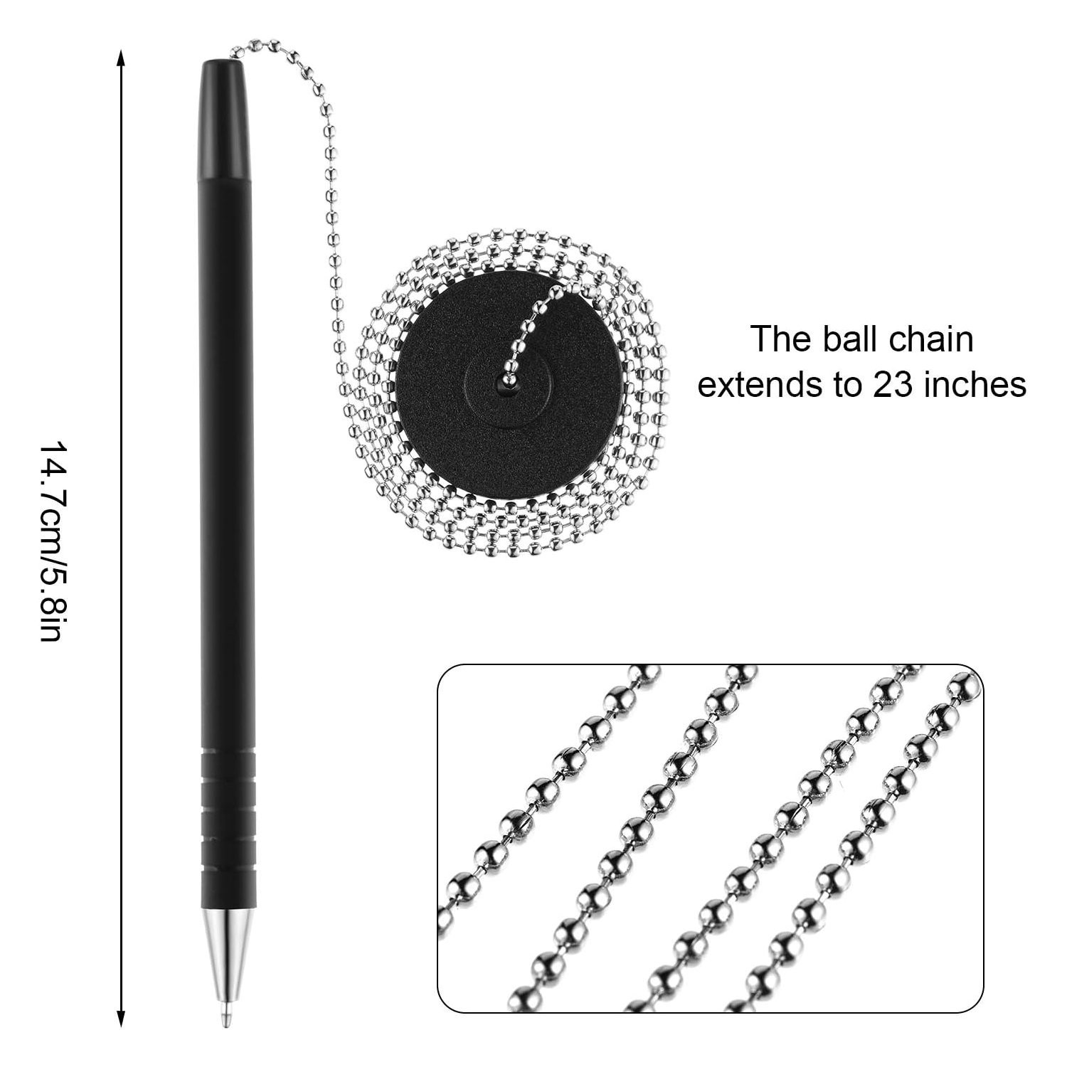 Secure Pen Set of 14 with Adhesive Holders and Chains for Office Supplies