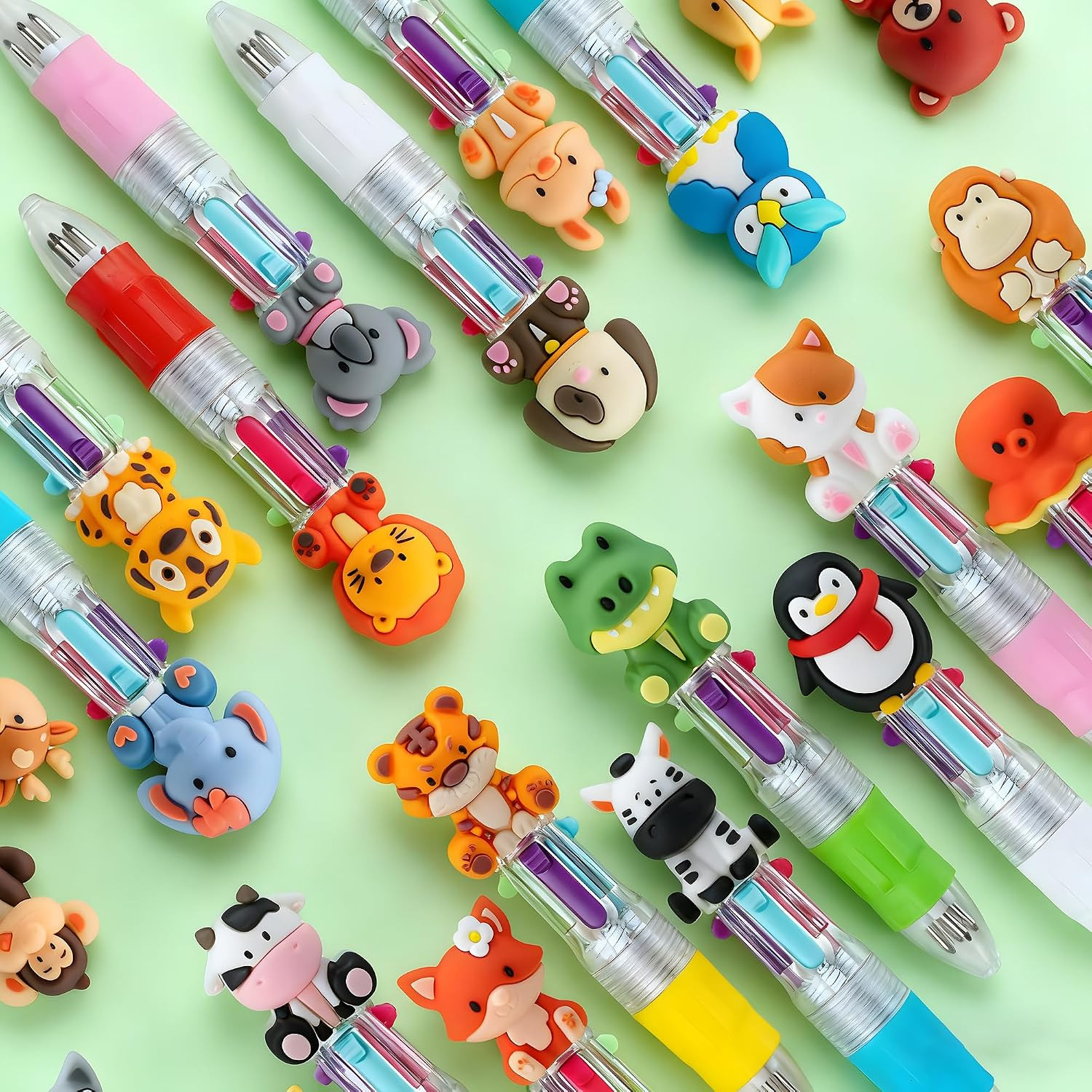 24PCS Animal 4-In-1 Multicolor Pens, Cute Pens for Kids Party Gifts | Mini Ballp