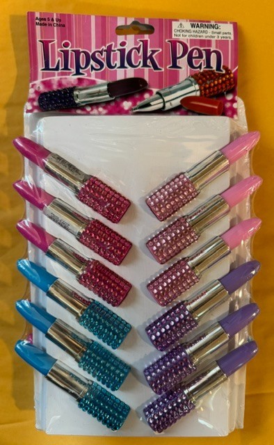 24 Pcs Mini Lipstick Pens w/Bling Rhinestones Novelty Pens NEW SEALED Ships FREE